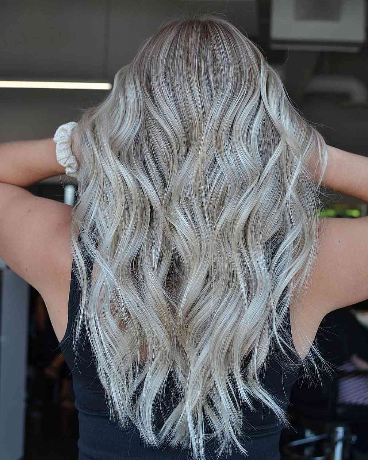Platinum Icy Blonde Hair with Beachy Waves Balayage