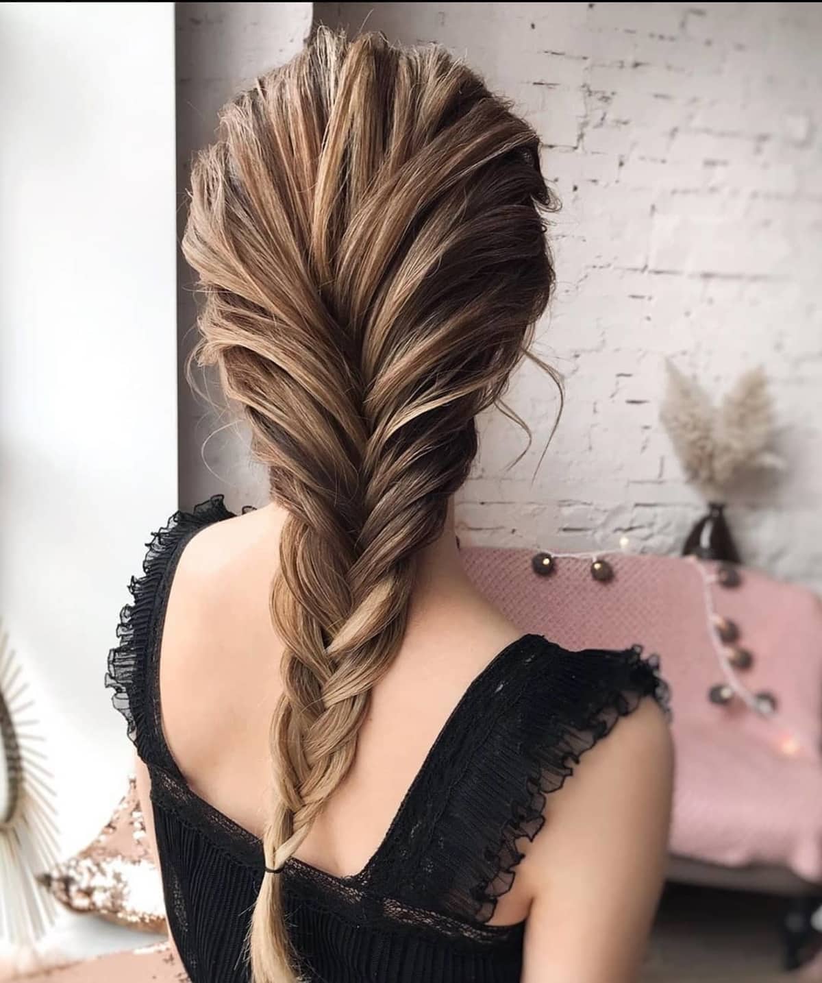 Ponytail with a braid for long thin hair