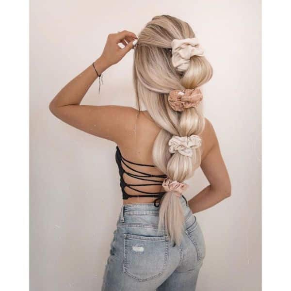 Pull Through Braided Hairstyle with Scrunchies for Long Hair