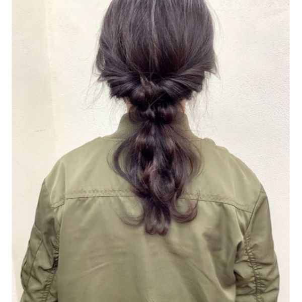 Pulled-Through Messy Braid for Medium Dark Hair