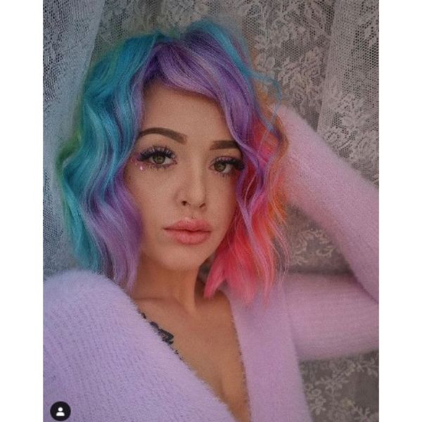 Rainbow Colored Medium Haircuts For Wavy Hair