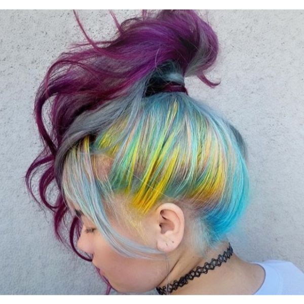 Rainbow Colored Ponytail Updo