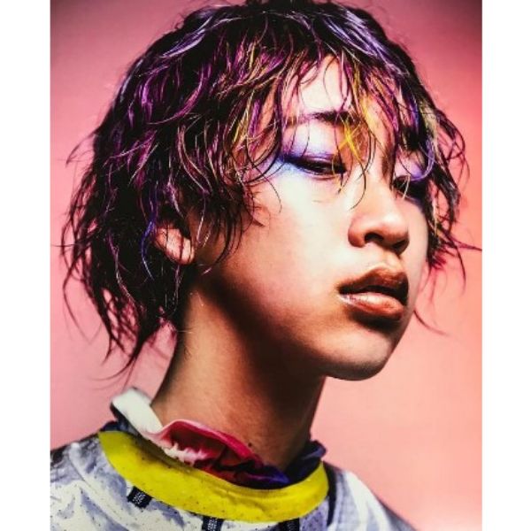 Rainbow Colored Sleek Curly Bob Hairstyle