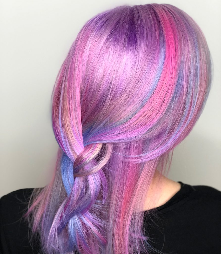 Rainbow hair braided loosely