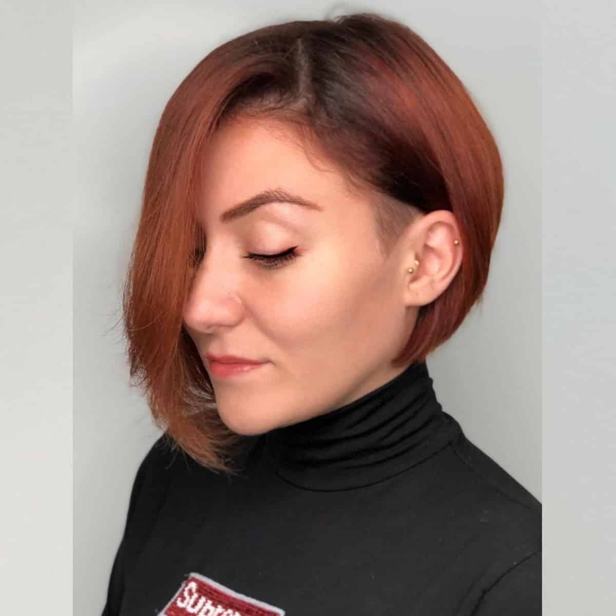 Red asymmetrical bob with undercut