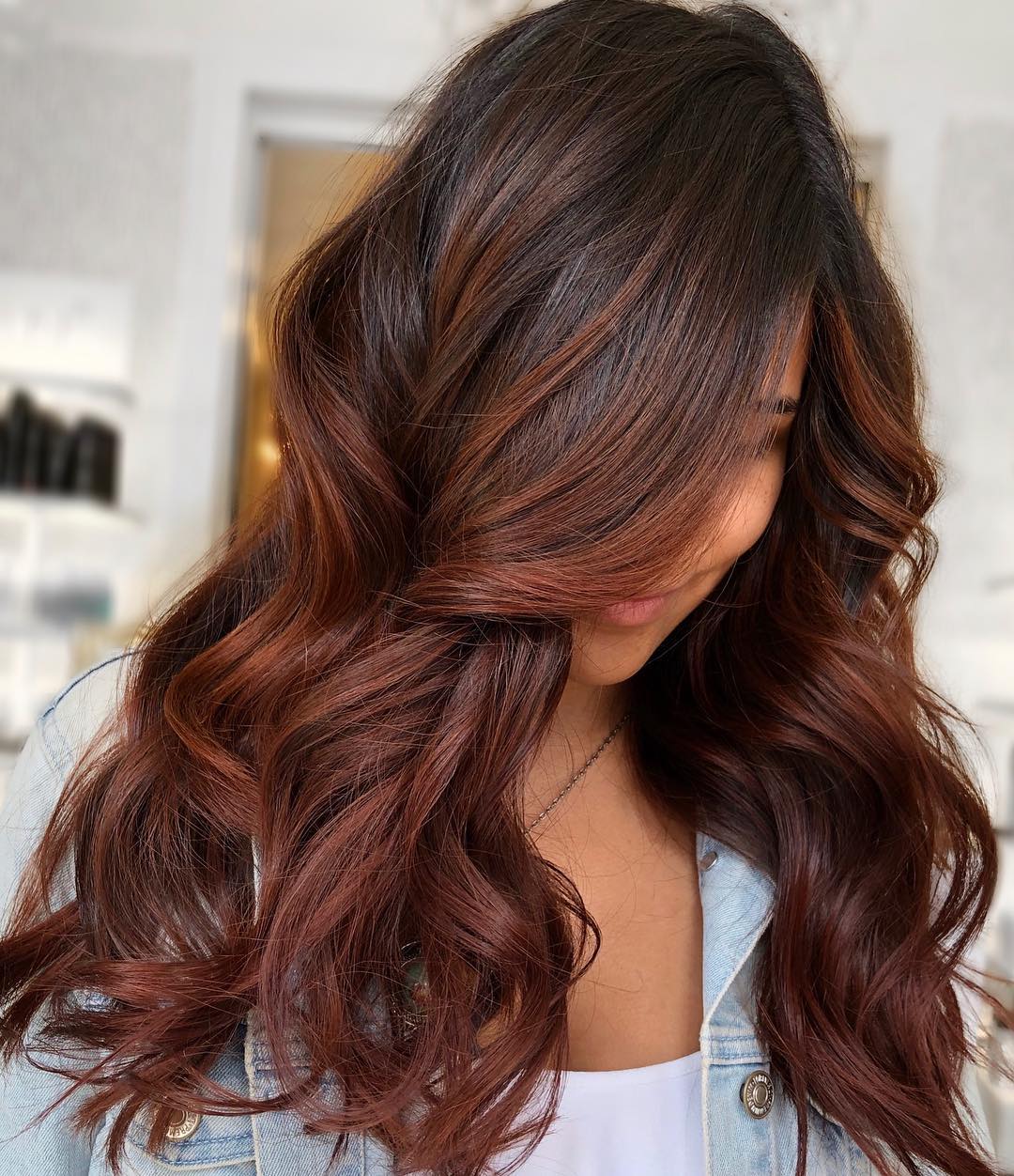 Red Chestnut Highlights on Natural Brown Hair