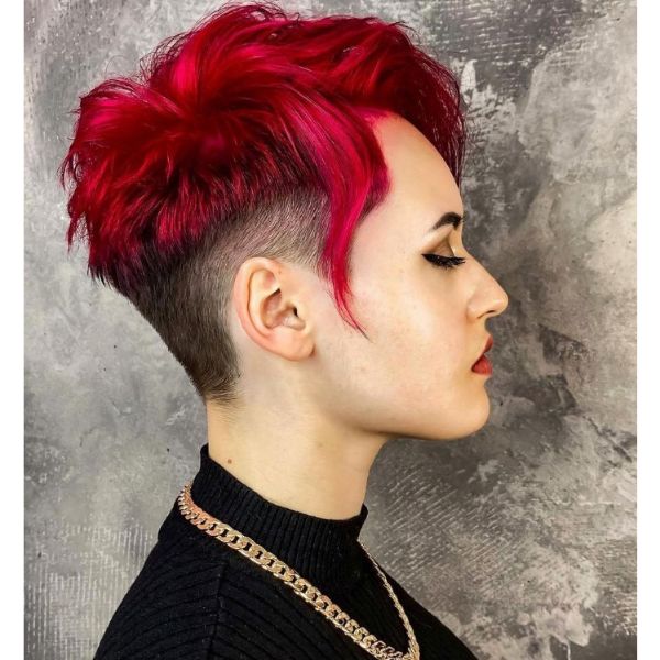 Red Pixie Cut With Long Strands Hairstyle