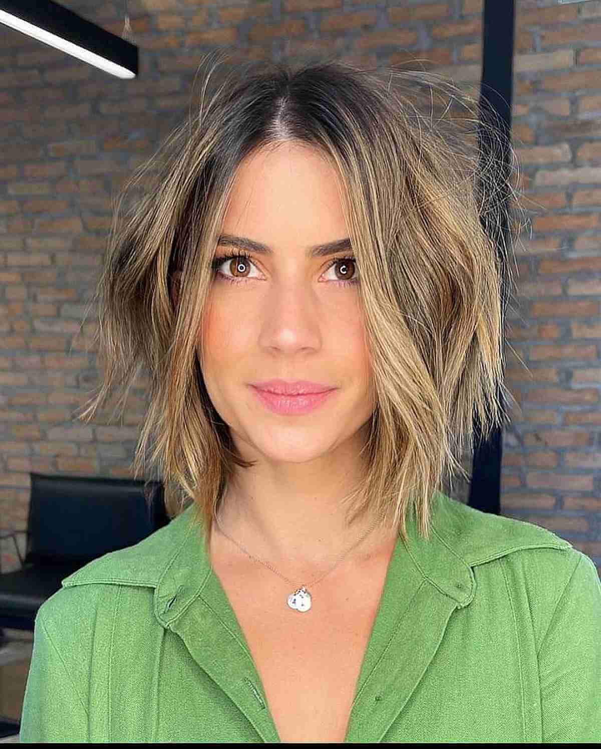 Rooted Short Choppy Bob for Fine Hair