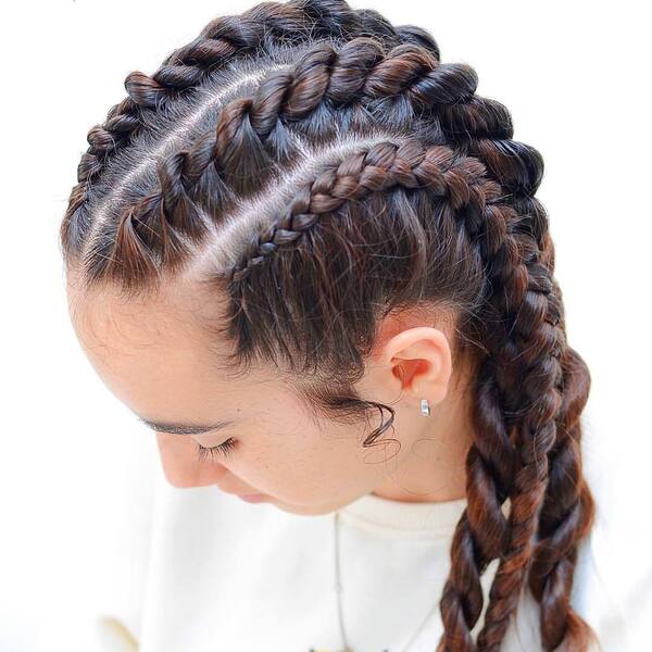Rope Twisted Braid Look - a woman wearing a white sweater and has an earrings