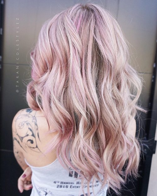 Rose Gold Hair with Long Beachy Waves