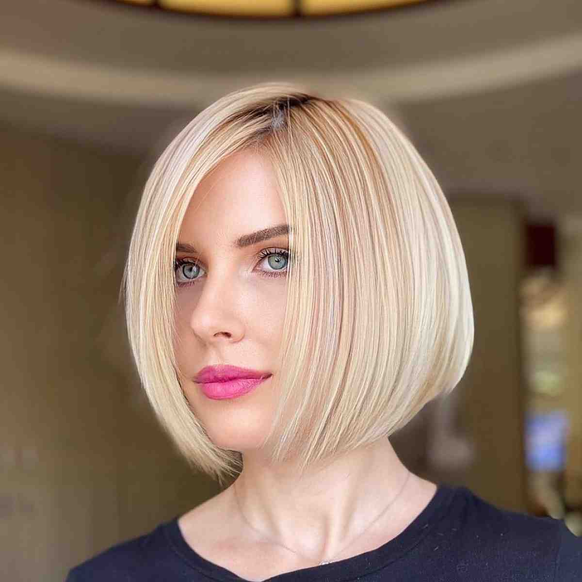 rounded short blonde bob hairstyle