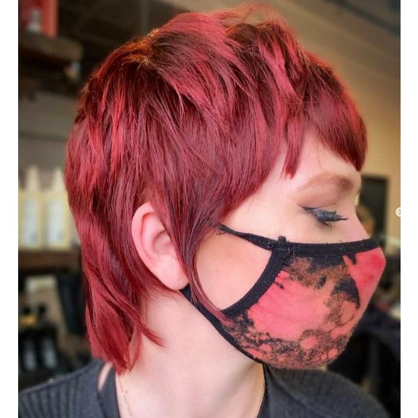 Ruby Red Mullet Cute Short Hairstyle With Textured Top