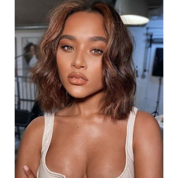 Rusty Brown Medium Haircuts With Deep Middle Part
