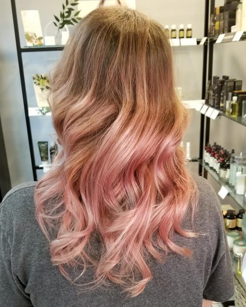 Sandy Brown to Dusty Pink Long Ombre Hair