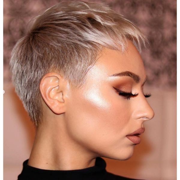  Shiny Silver Pixie Cut With Messy Top