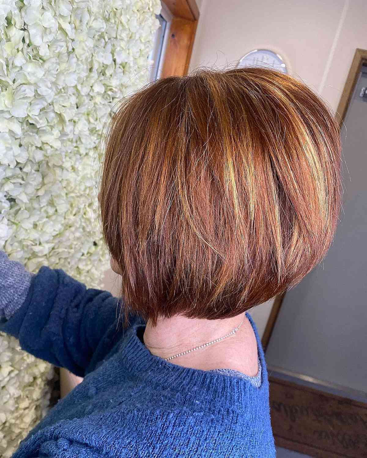 Short Auburn Bob with Blonde Highlights