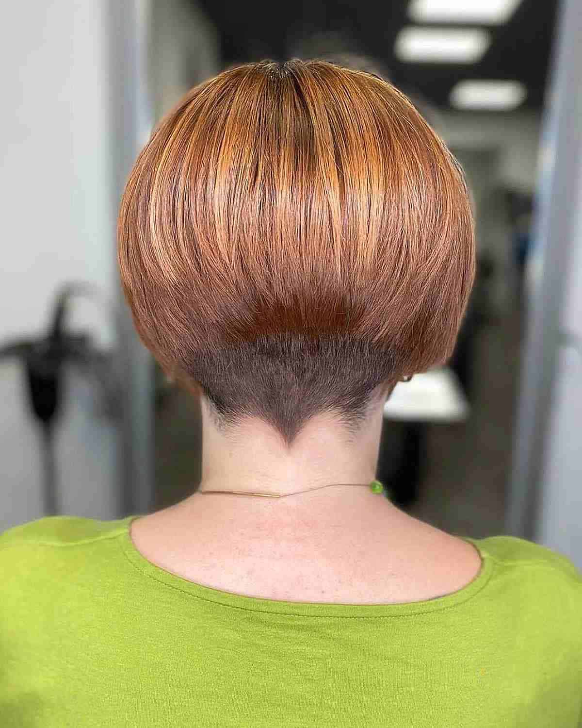 Short Auburn Undercut Bob with Caramel Highlights