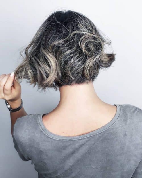 Short Black Hair with Ash Grey Highlights