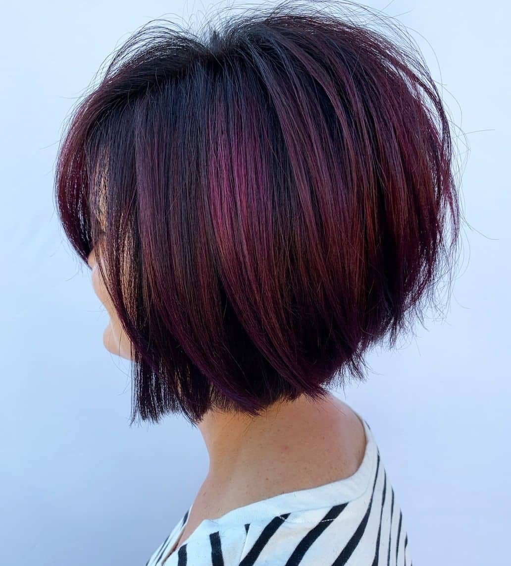 Short Black Hair with Burgundy Highlights