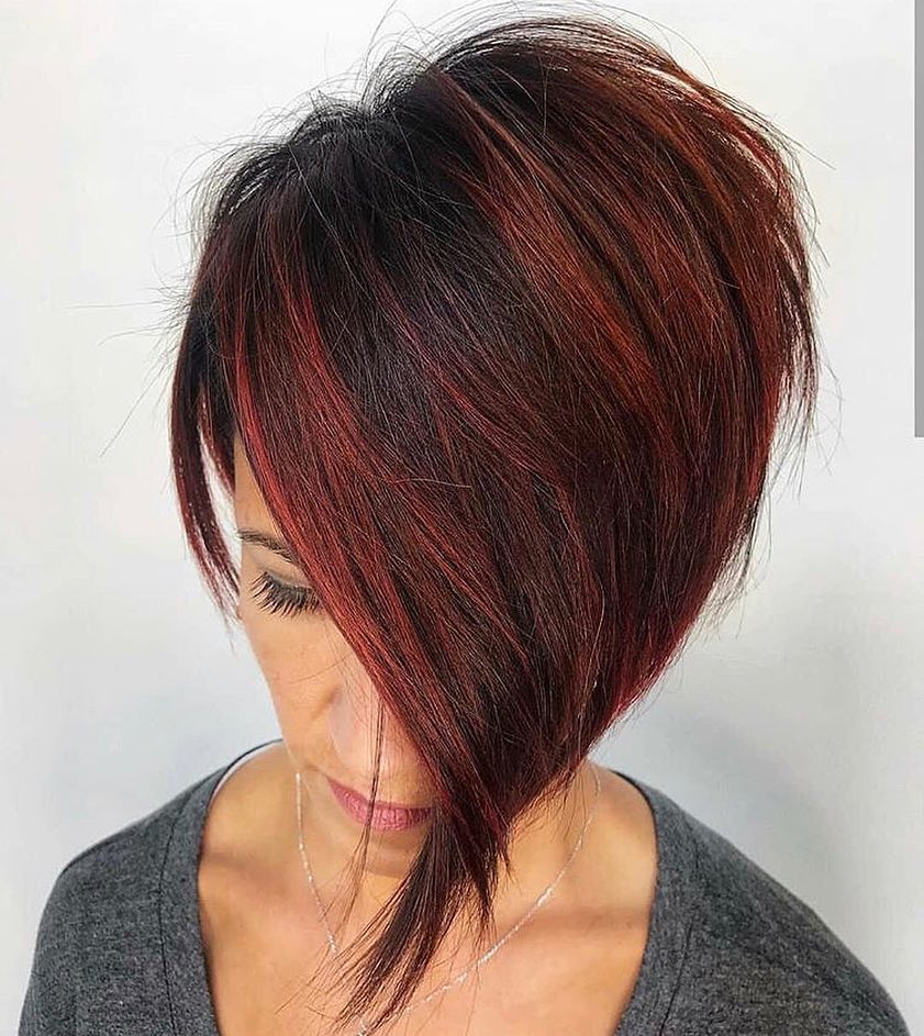 Short Black Hair with Red Highlights