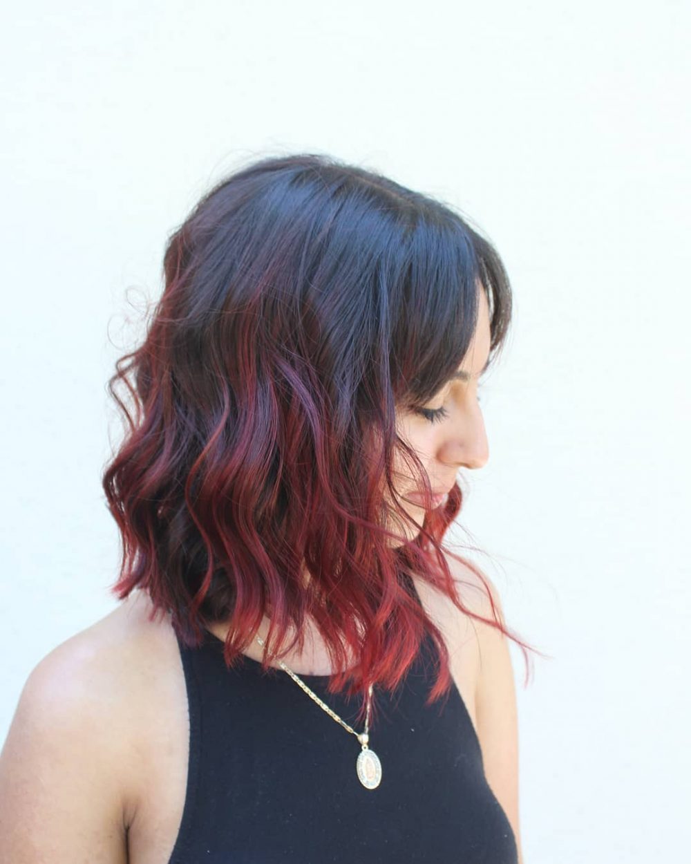 Short Black to Cherry Ombre with Fringe