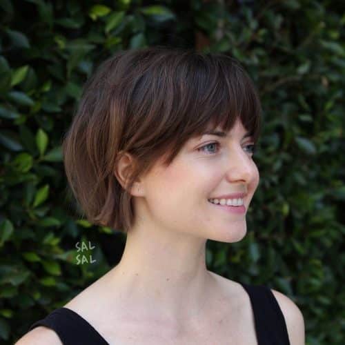 short bob cut with bangs for oval shaped faces