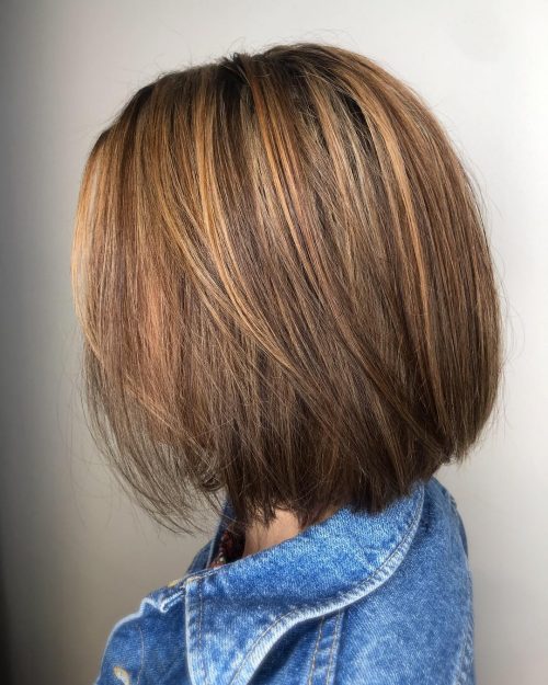 Short Brown Hair with Caramel Highlights