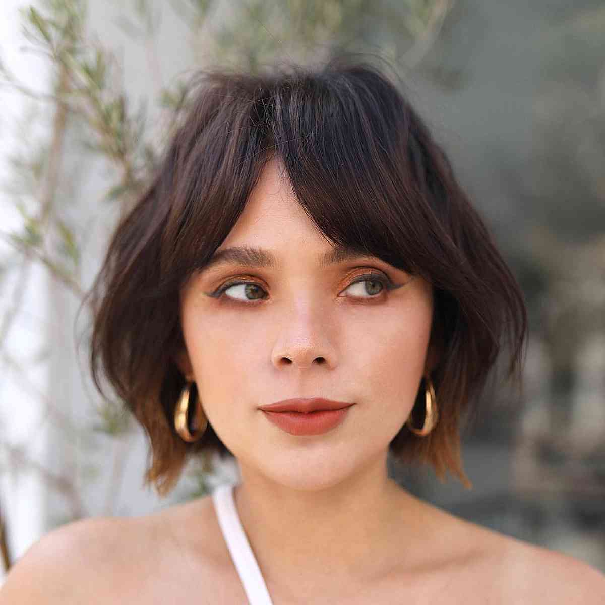 Short Brunette Bob with Curtain Bangs