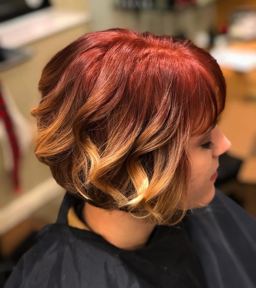 Short Burgundy to Honey Blonde Ombre with Bangs