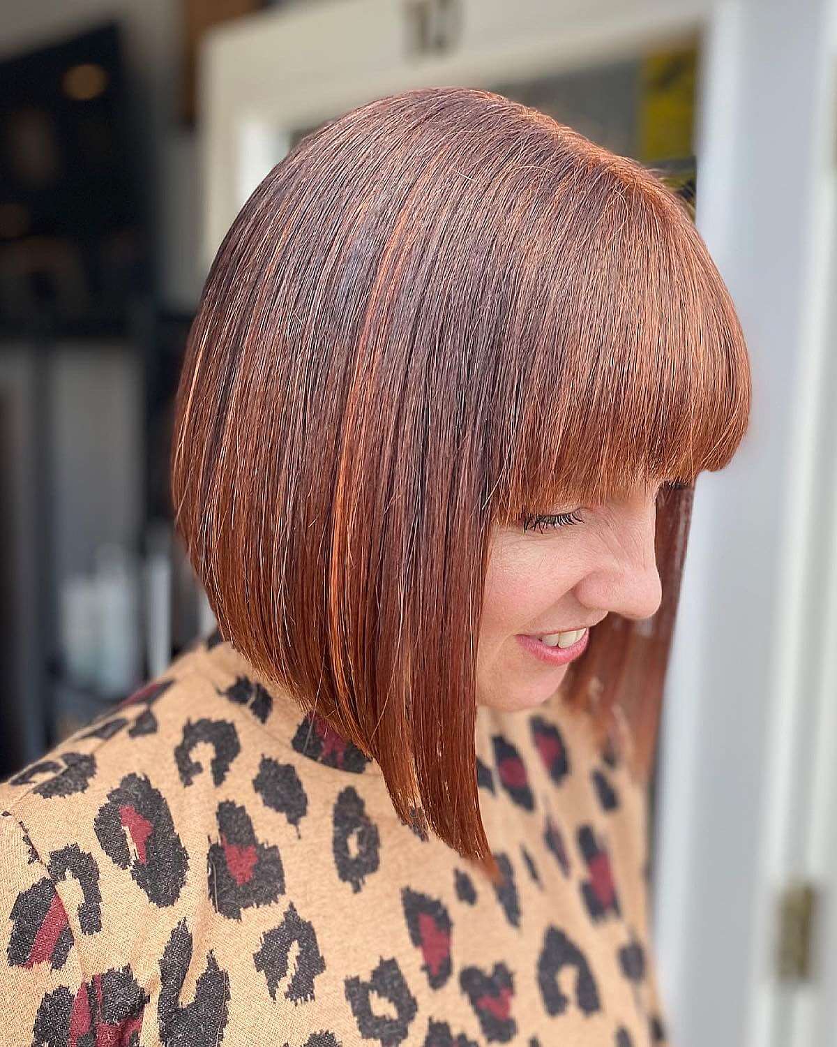 short copper a-line bob with fringe