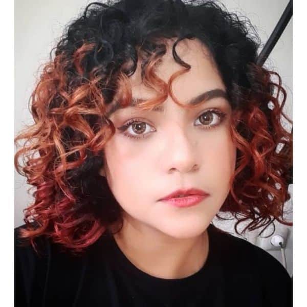 Short Curly Dark Red Bob With Bangs