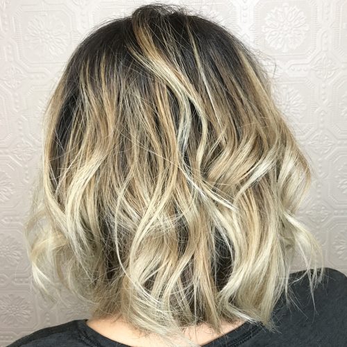 Short cut with a Lived-In Dark Black to Blonde Ombre