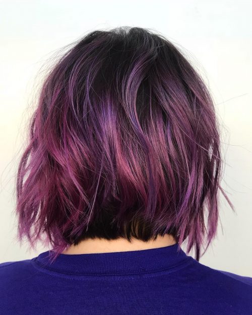 Short Dark Brown Hair with Purple Highlights