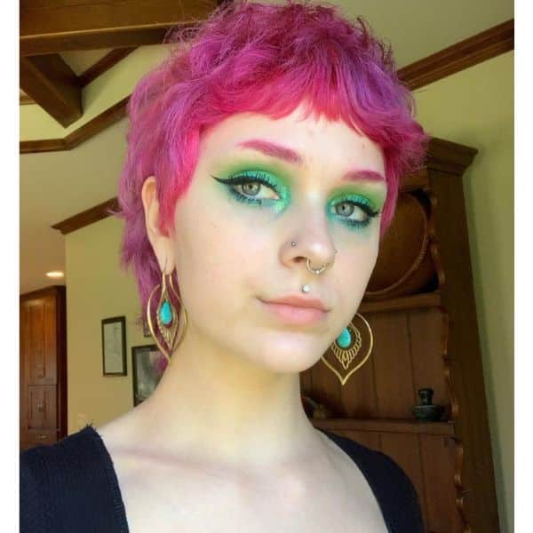 Short Feathered Pink Hairstyle With Baby Bangs cute hairstyles for short hair