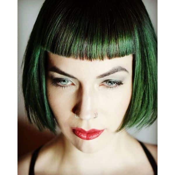 Short Green Bob With Baby Bangs