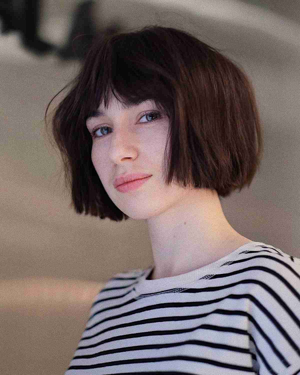 Short Jaw-Length Blunt Bob with a Fringe