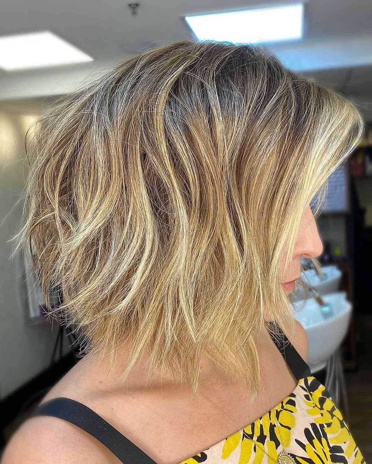 Short Layered Choppy Bob on Thick Coarse and Wavy Hair