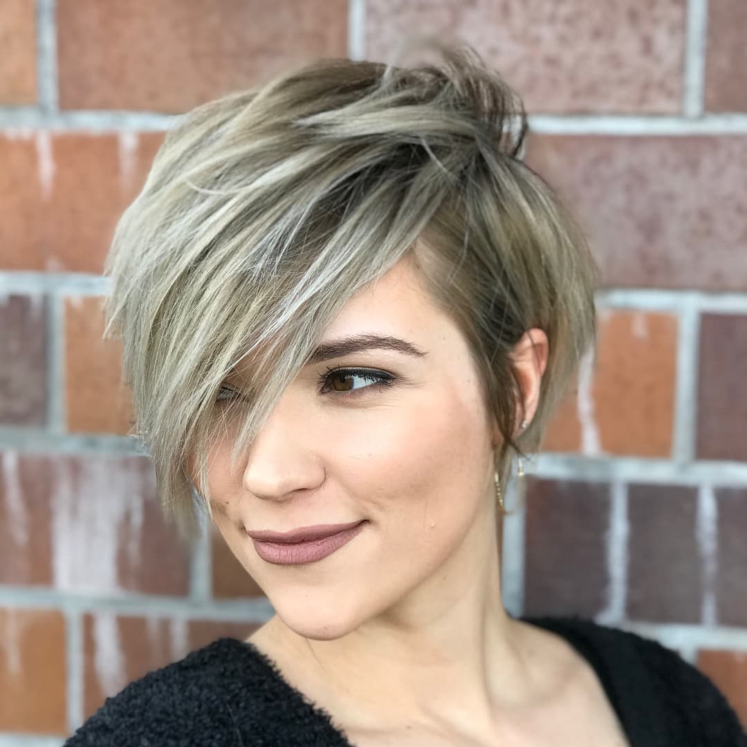 short layered Choppy Pixie for Thin Hair with long side bangs