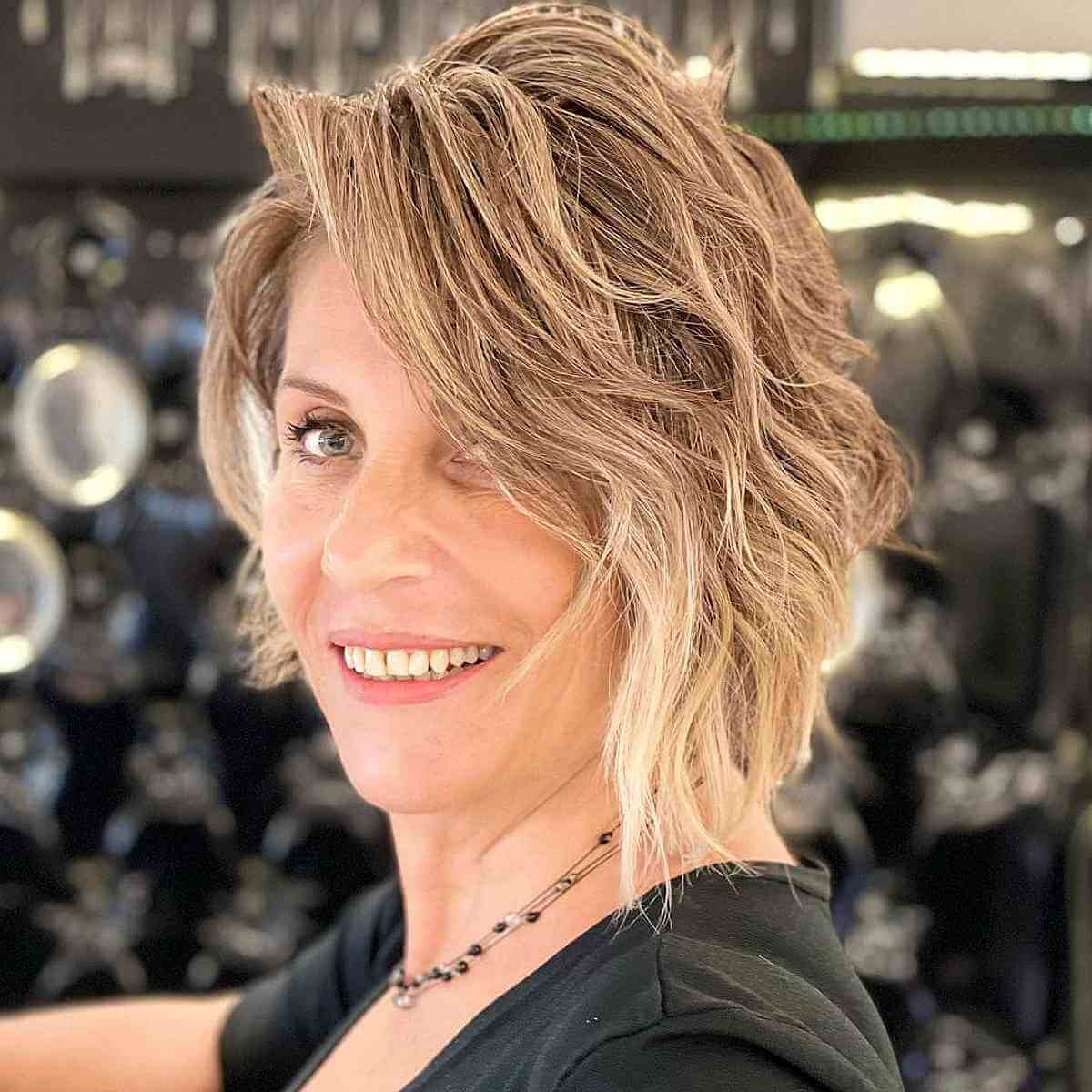 Short-Length Heavily Layered Cut for Women Over 50 with Thicker Hair