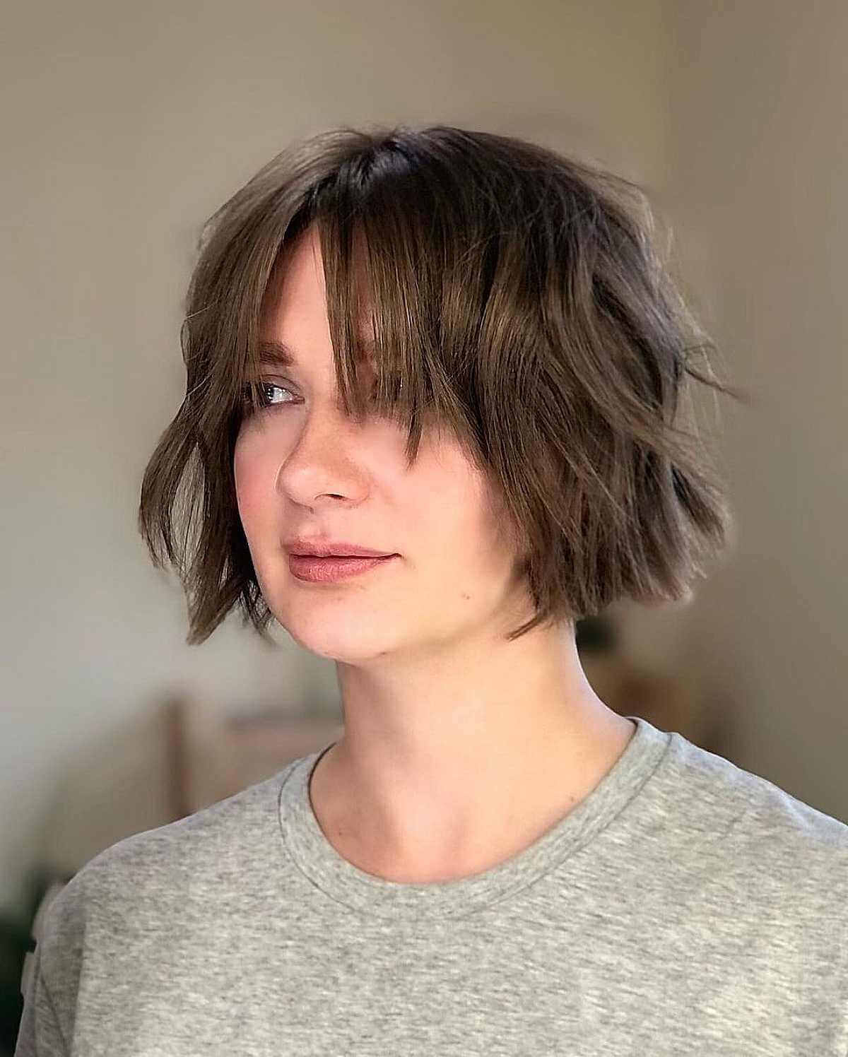 Short-Length Messy Blunt Bob with Bangs