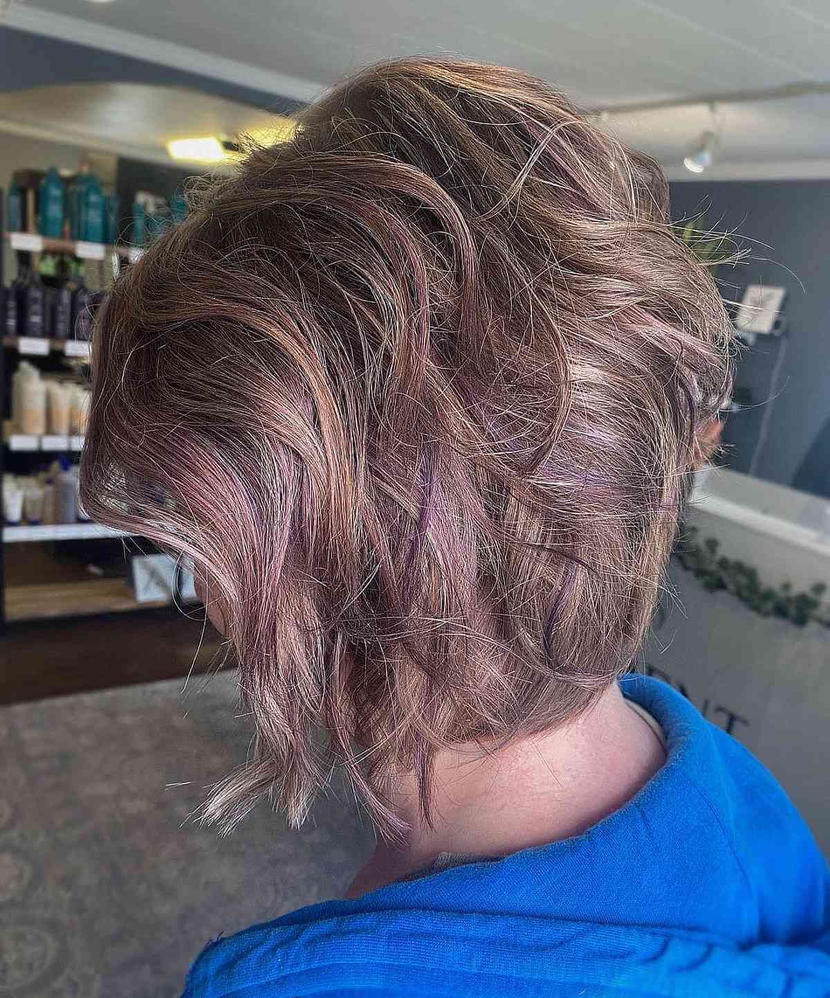 Short Light Brown Layered Hair with Purple Highlights