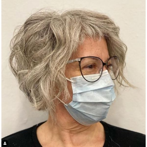 Short Pixie Curly Bob For Silver Fox Hair