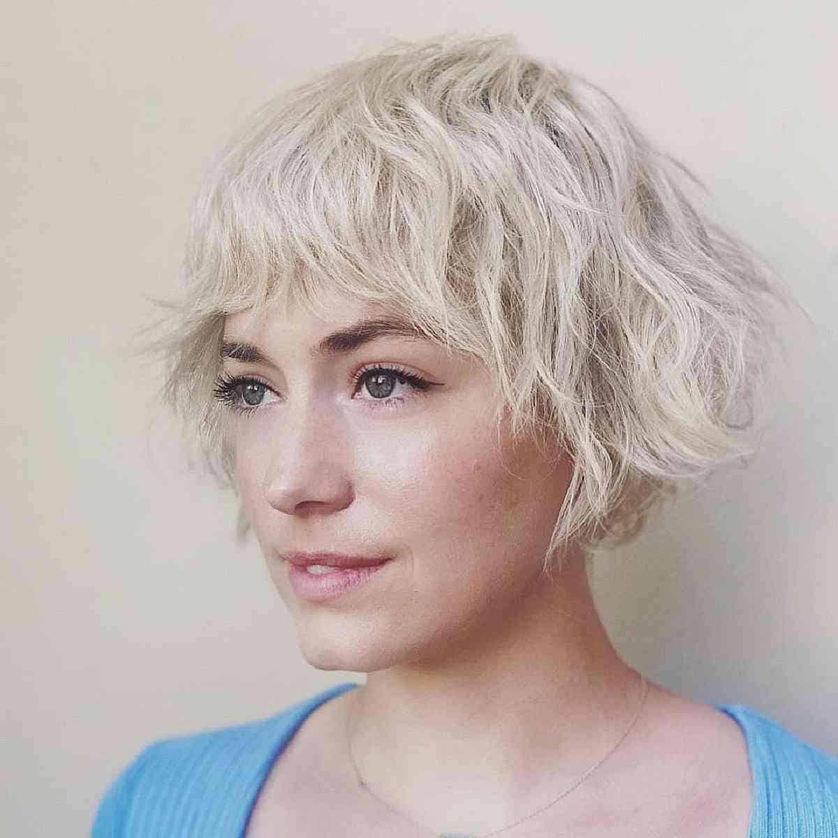 Short Shaggy French Bob Cut with Wispy Fringe