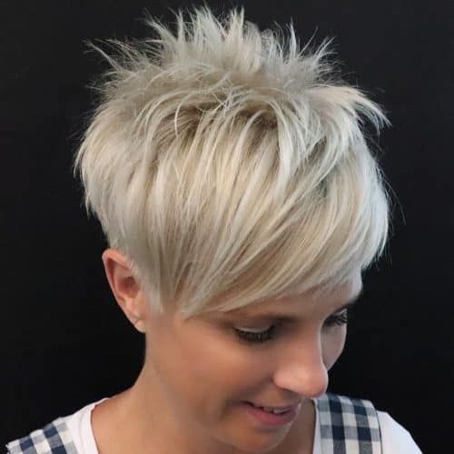 short spiky hair with long bangs for women over 60