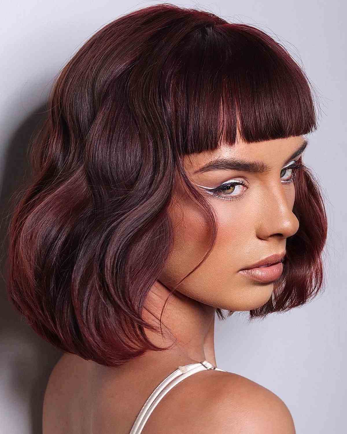Short Wavy Lob with Blunt Bangs for Thick Hair
