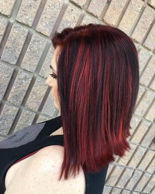 Shoulder Length Red and Black Balayage