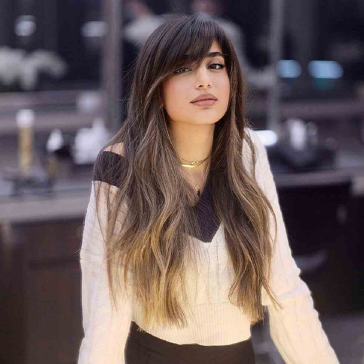 Side Bangs with Long Hair(