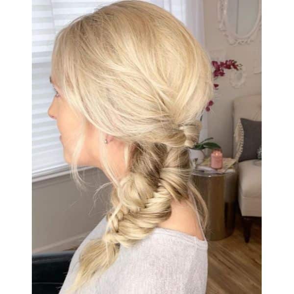 Side Fishtail Bridal Updo for Medium Blonde Hair