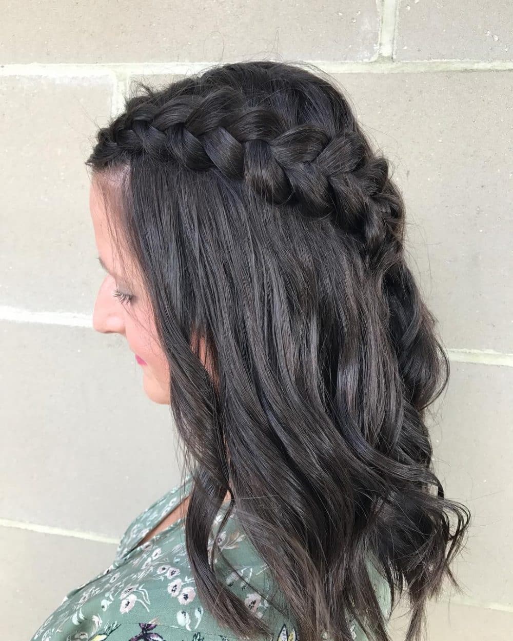 Side-Swept Braid with Waves on Medium Hair