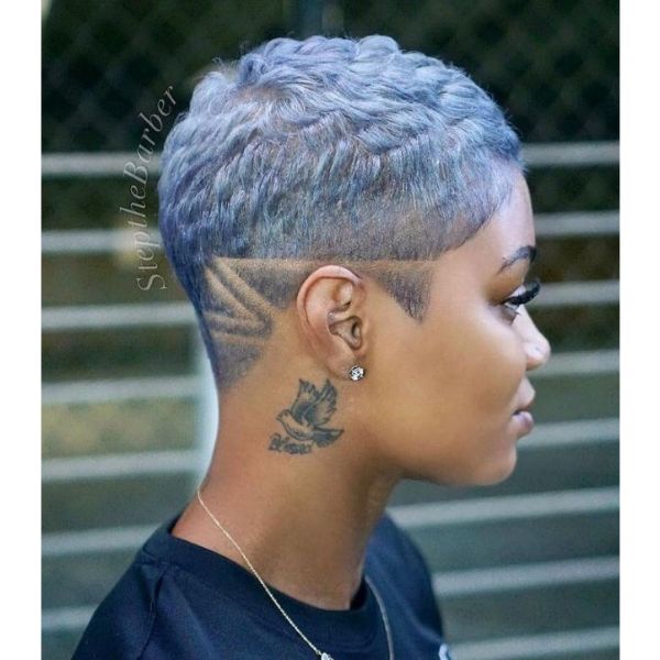 Silver Blonde Short Pixie With Razor Design